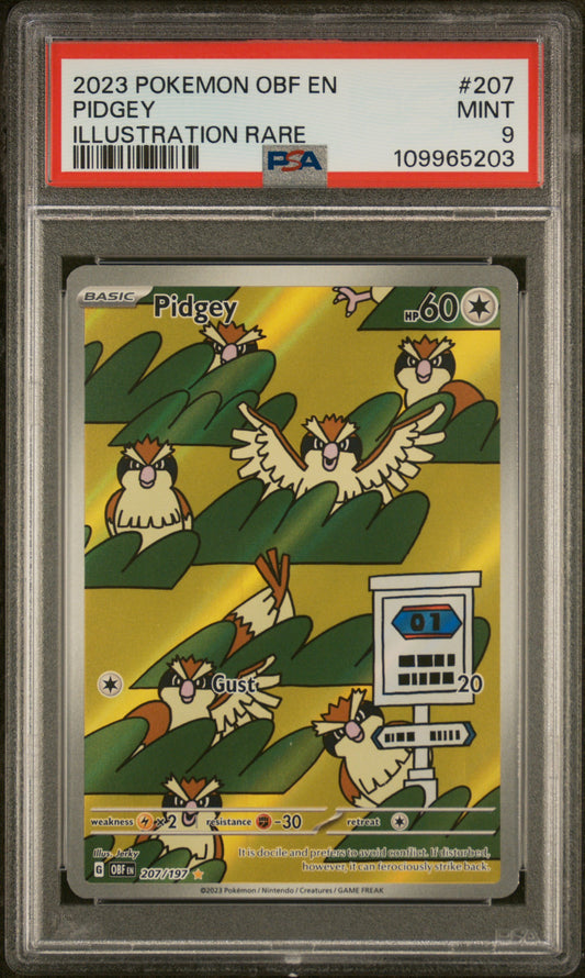 PSA 9 2023 POKEMON OBF EN-OBSIDIAN FLAMES #207 PIDGEY ILLUSTRATION RARE